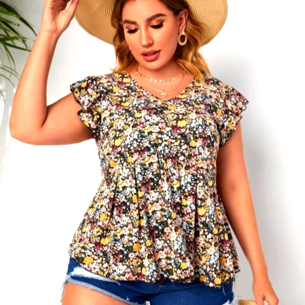 Shein floral flutter sleeve peplum blouse 2xl